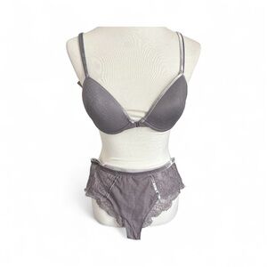 Chic Gray Women's Lace Bra Set